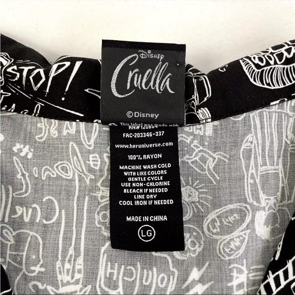 Disney Our Universe Button Up Shirt Sz L Cruella Icon NWOT Rayon Mens - Picture 6 of 8